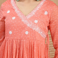 Kimayra Cotton Calf Length Printed 3/4 Sleeve V-Neck Flared Kurta Suit Set