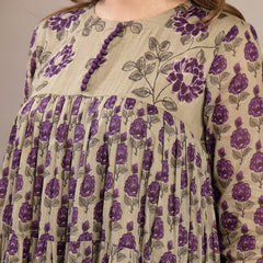 Kimayra Malmal Calf Length Printed Full Sleeve Round Neck Anarkali Kurta Suit Set