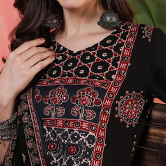 Kimayra Cotton Calf Length Printed 3/4 Sleeves Round Neck Straight Kurta Suit Set