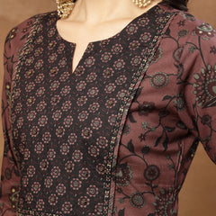 Kimayra Cotton Calf Length Printed 3/4 Sleeve Round Neck Straight Kurta Suit Set