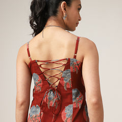 Kimayra Cotton Calf Length Printed Sleeveless Square Neck Straight Dress