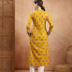Kimayra Rayon Calf Length Printed 3/4 Sleeve Key Hole Neck Straight Kurta