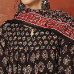 Kimayra Cotton Ankle  Length Printed 3/4 Sleeves Round Neck Full Flared Kurta Suit Set