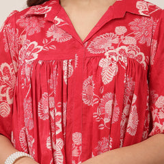 Kimayra Cotton Knee Length Printed 3/4 Sleeve Shirt Collar Flared Dress
