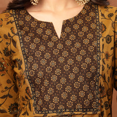 Kimayra Cotton Calf Length Printed 3/4 Sleeve Round Neck Straight Kurta Suit Set