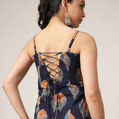 Kimayra Cotton Calf Length Printed Sleeveless Square Neck Straight Dress