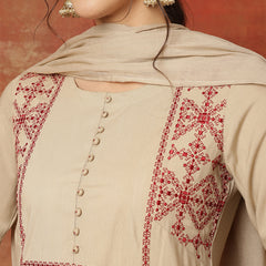 Kimayra Rayon Calf Length Printed 3/4 Sleeves Round Neck Semi-Flared Kurta Suit Set