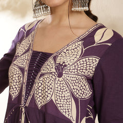 Kimayra Cotton Calf Length Printed 3/4 Sleeve V-Neck Anarkali Kurta Suit Set