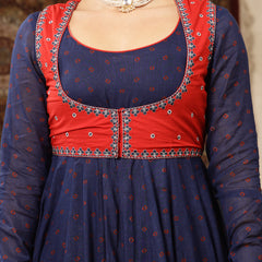 Kimayra Cotton Calf Length Printed Full Sleeves Round Neck Anarkali Kurta Suit Set