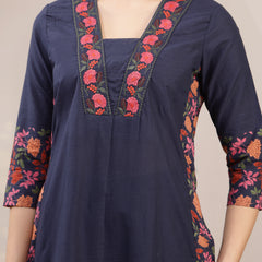 Kimayra Rayon Calf Length Printed 3/4 Sleeve V-Neck A-Line Kurta Suit Set
