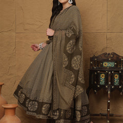 Kimayra Cotton Calf Length Printed 3/4 Sleeves V-Neck Anarkali Kurta Suit Set
