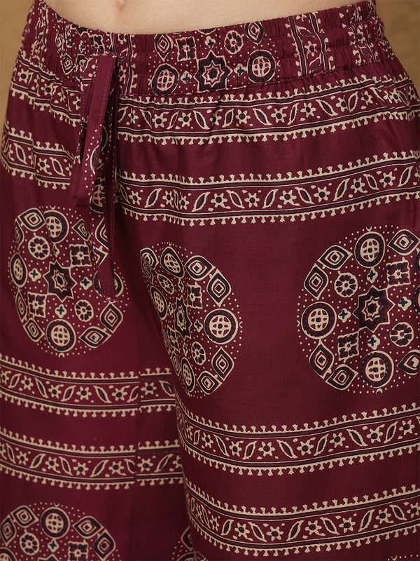 Kimayra Cotton Calf Length Printed 3/4 Sleeves V-Neck Anarkali Kurta Suit Set