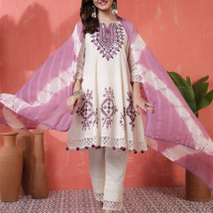 Kimayra Jacquard Knee Length Solid 3/4 Sleeves Round Neck Flared Kurta Suit Set