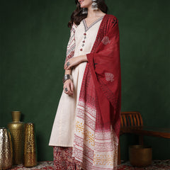 Kimayra Cotton Flex Calf Length Solid 3/4 Sleeves V-Neck Straight Kurta Suit Set