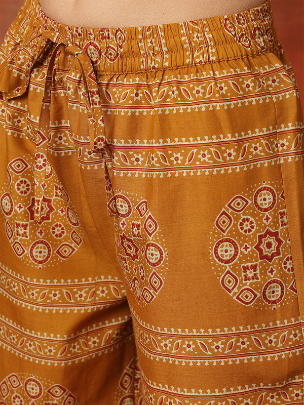 Kimayra Cotton Calf Length Printed 3/4 Sleeves V-Neck Anarkali Kurta Suit Set