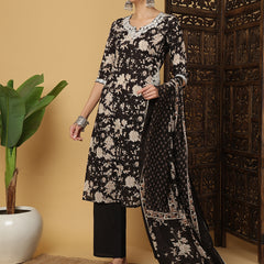 Kimayra Cotton Calf Length Printed 3/4 Sleeves Round Neck Anarkali Kurta Suit Set