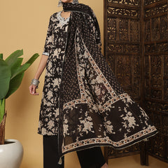 Kimayra Cotton Calf Length Printed 3/4 Sleeves Round Neck Anarkali Kurta Suit Set