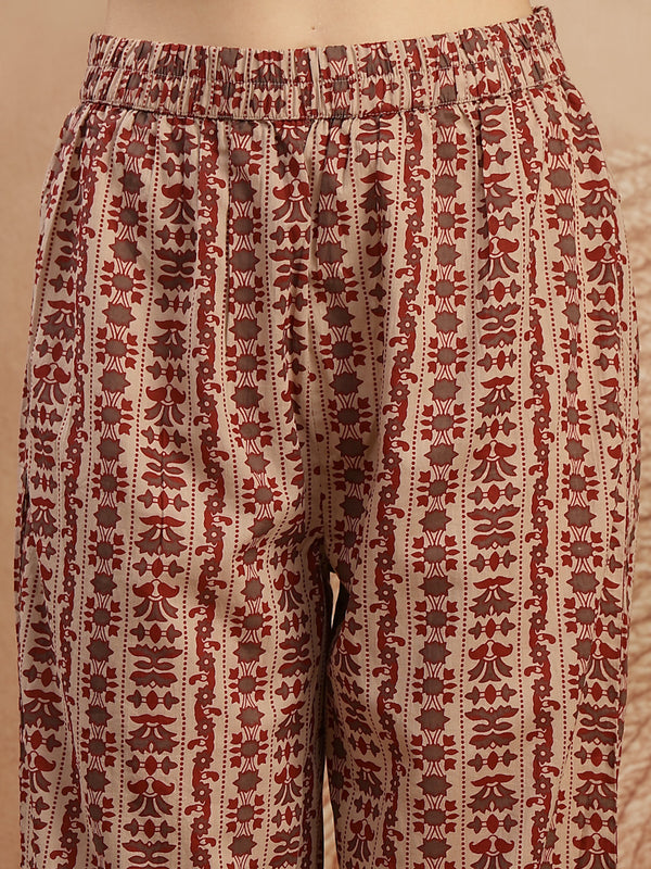 Kimayra Rayon Calf Length Printed 3/4 Sleeve Round Neck Straight Kurta Suit Set
