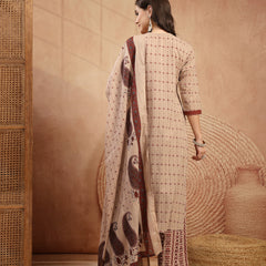 Kimayra Rayon Calf Length Printed 3/4 Sleeve Round Neck Straight Kurta Suit Set