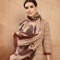 Kimayra Rayon Calf Length Printed 3/4 Sleeve Round Neck Straight Kurta Suit Set