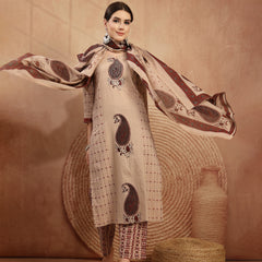 Kimayra Rayon Calf Length Printed 3/4 Sleeve Round Neck Straight Kurta Suit Set