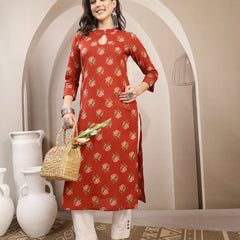 Kimayra Rayon Calf Length Printed 3/4 Sleeve Key Hole Neck Straight Kurta