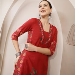 Kimayra Rayon Calf Length Printed 3/4 Sleeve V-Neck A-Line Kurta Suit Set