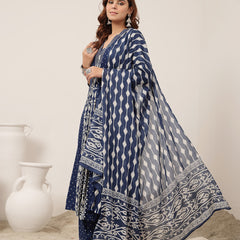 Kimayra Rayon Calf Length Printed 3/4 Sleeve V-Neck Straight Kurta Suit Set