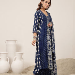 Kimayra Rayon Calf Length Printed 3/4 Sleeve V-Neck Straight Kurta Suit Set