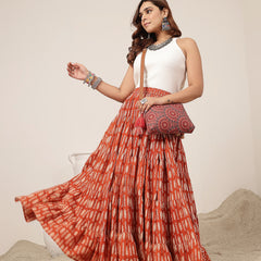 Kimayra Cotton Ankle Length Printed   Flared Skirt