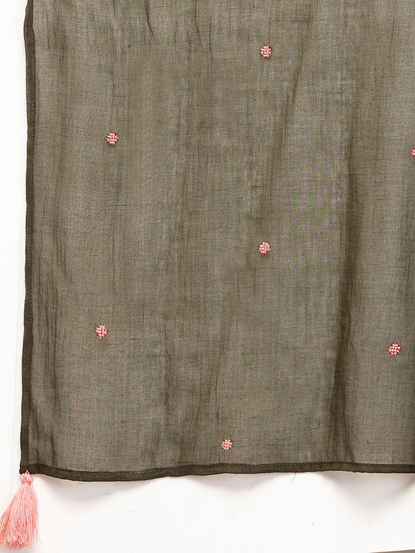 Kimayra Cotton Calf Length Solid 3/4 Sleeve V-Neck Flared Kurta Suit Set
