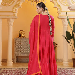 Kimayra Malmal Calf Length Solid Full Sleeves Round Neck Anarkali Kurta Suit Set