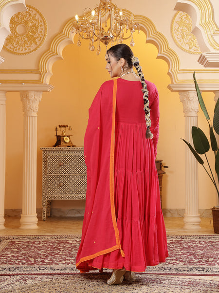 Kimayra Malmal Calf Length Solid Full Sleeves Round Neck Anarkali Kurta Suit Set