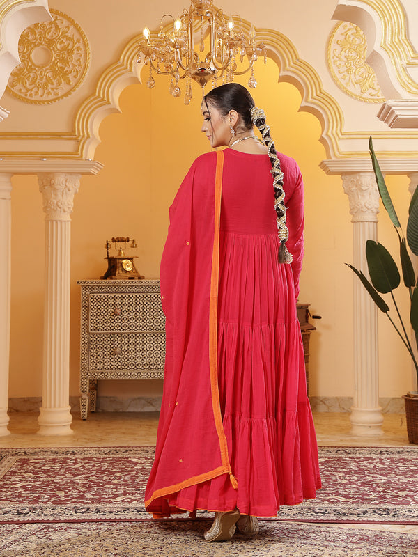 Kimayra Malmal Calf Length Solid Full Sleeves Round Neck Anarkali Kurta Suit Set