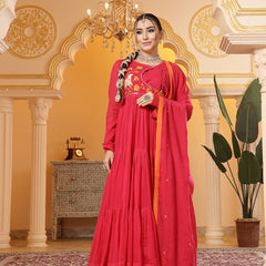Kimayra Malmal Calf Length Solid Full Sleeves Round Neck Anarkali Kurta Suit Set