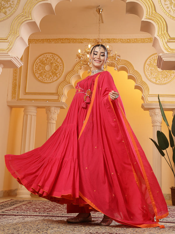 Kimayra Malmal Calf Length Solid Full Sleeves Round Neck Anarkali Kurta Suit Set