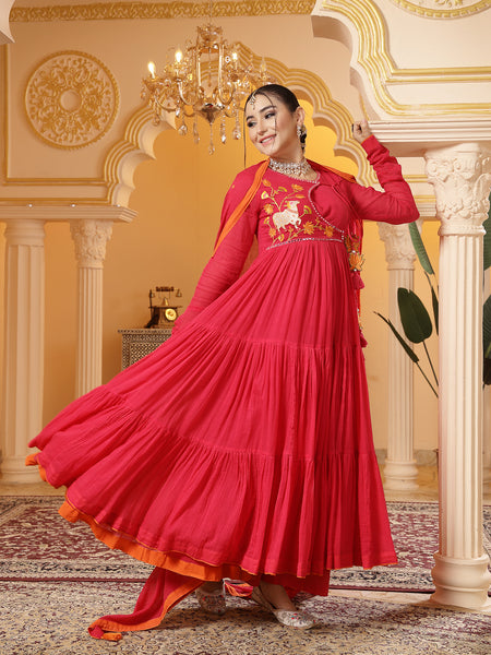 Kimayra Malmal Calf Length Solid Full Sleeves Round Neck Anarkali Kurta Suit Set