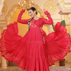 Kimayra Malmal Calf Length Solid Full Sleeves Round Neck Anarkali Kurta Suit Set