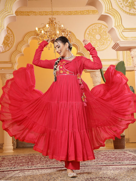 Kimayra Malmal Calf Length Solid Full Sleeves Round Neck Anarkali Kurta Suit Set
