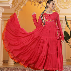 Kimayra Malmal Calf Length Solid Full Sleeves Round Neck Anarkali Kurta Suit Set