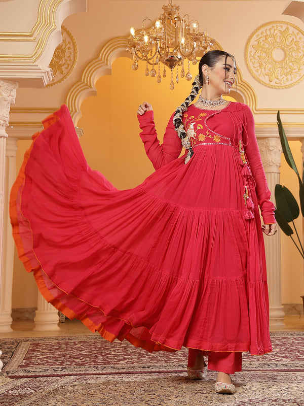 Kimayra Malmal Calf Length Solid Full Sleeves Round Neck Anarkali Kurta Suit Set
