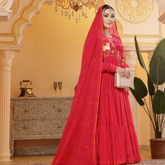 Kimayra Malmal Calf Length Solid Full Sleeves Round Neck Anarkali Kurta Suit Set