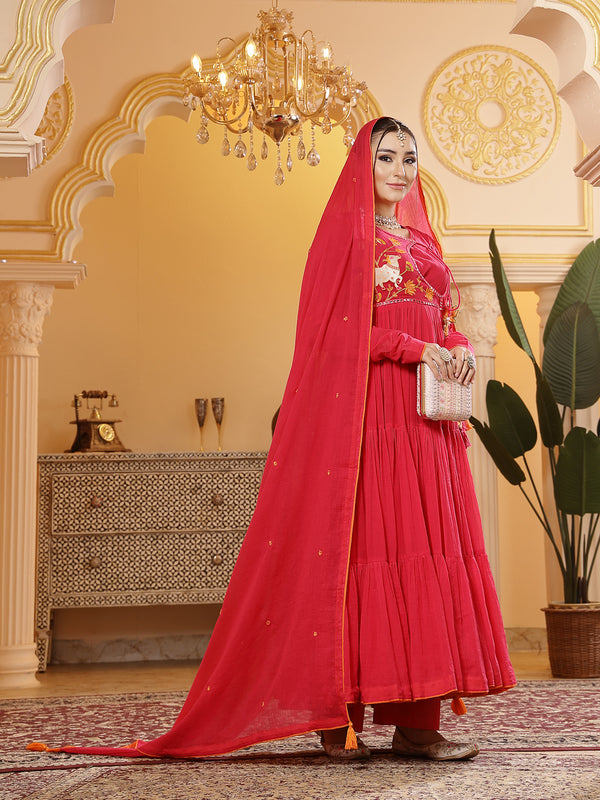 Kimayra Malmal Calf Length Solid Full Sleeves Round Neck Anarkali Kurta Suit Set