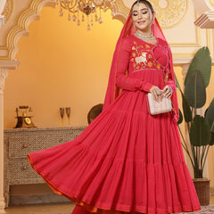 Kimayra Malmal Calf Length Solid Full Sleeves Round Neck Anarkali Kurta Suit Set