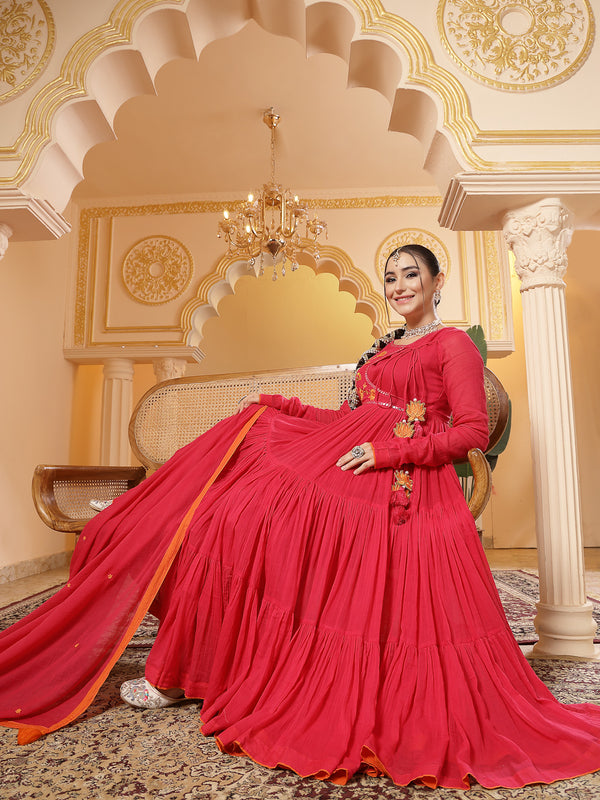 Kimayra Malmal Calf Length Solid Full Sleeves Round Neck Anarkali Kurta Suit Set