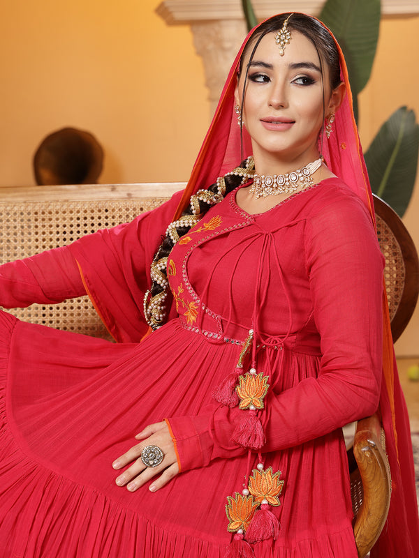 Kimayra Malmal Calf Length Solid Full Sleeves Round Neck Anarkali Kurta Suit Set