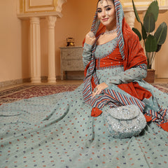 Kimayra Cotton Calf Length Printed Full Sleeves Round Neck Anarkali Kurta Suit Set