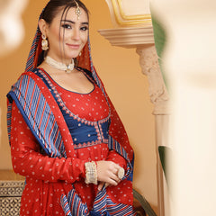 Kimayra Cotton Calf Length Printed Full Sleeves Round Neck Anarkali Kurta Suit Set
