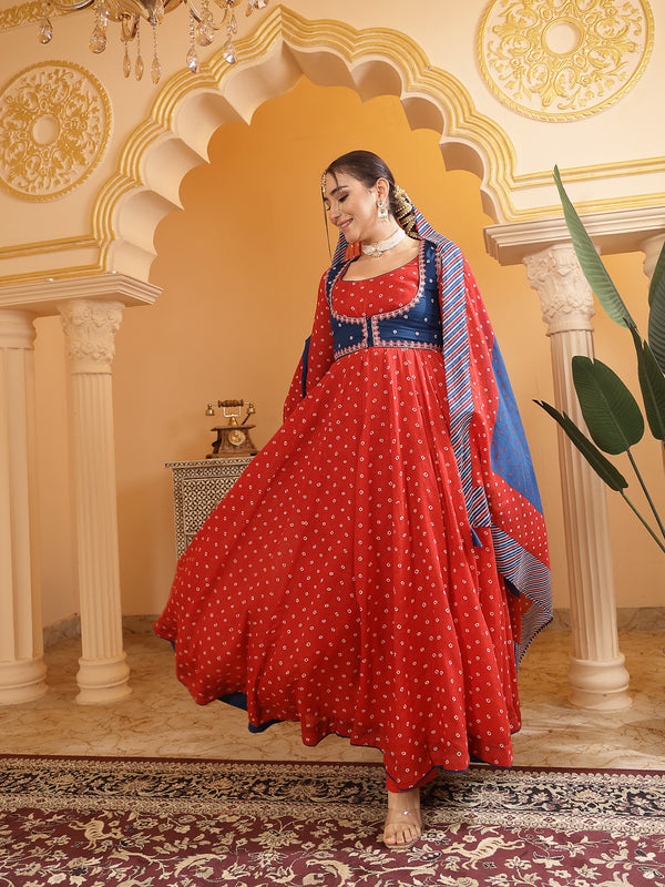Kimayra Cotton Calf Length Printed Full Sleeves Round Neck Anarkali Kurta Suit Set