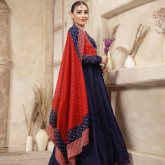 Kimayra Cotton Calf Length Printed Full Sleeves Round Neck Anarkali Kurta Suit Set